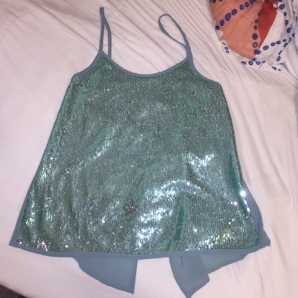 Blue sequin tank top
