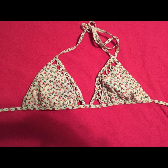 White floral triangle bikini top
