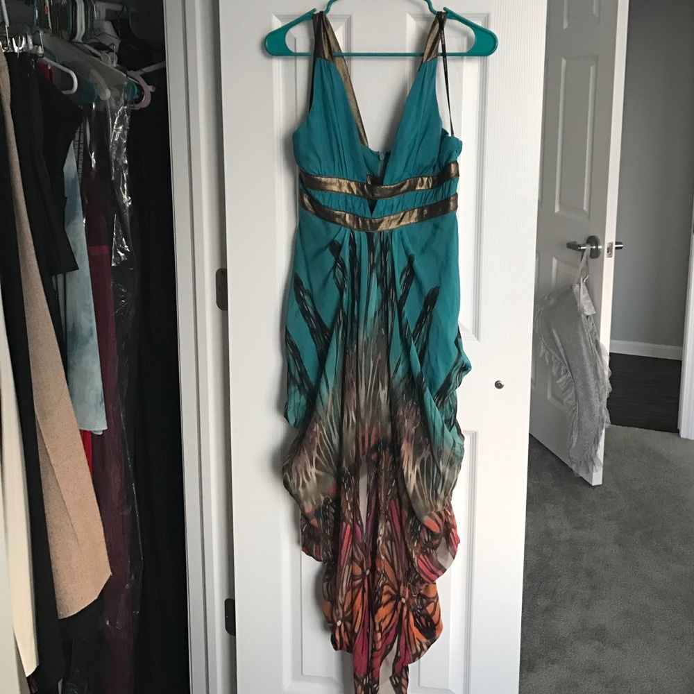 Bebe teal and bronze floral maxi