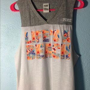 PINK muscle tank with floral letters