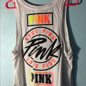 PINK white cropped muscle tank