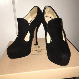 Final markdown: PRADA. Black suede booties