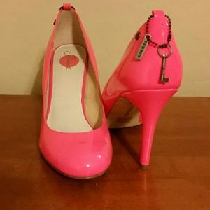 Diesel fluorescent pink patent leather pump