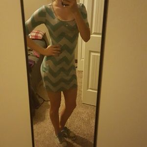 Blue and grey chevron dress