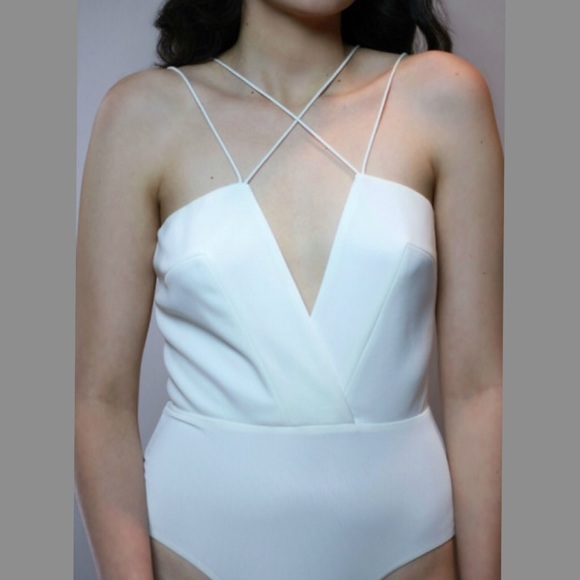 White strappy bodysuit v neck