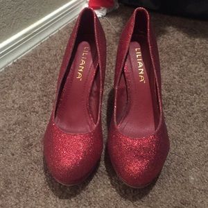 Red glitter heels