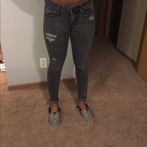 Dark grey distressed jeans