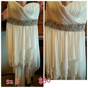 Beautiful hi-low white PROM DRESS with sequence