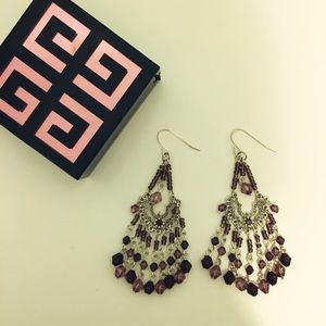 Handmade beaded violet earrings
