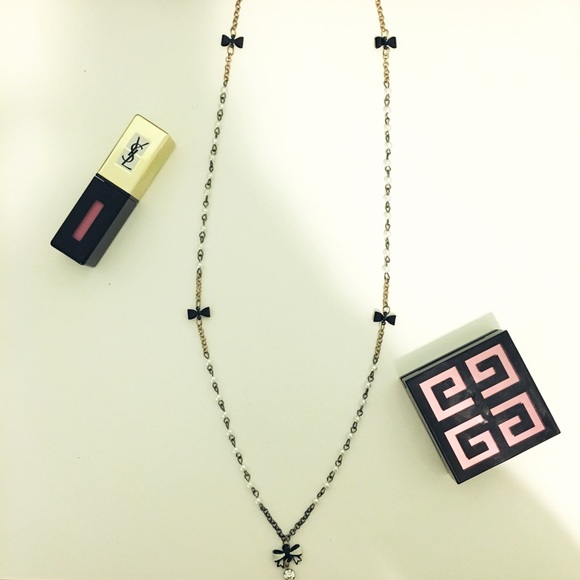 Long small beaded ribbon necklace