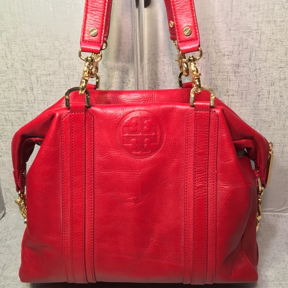 Authentic Tory Burch Red Leather Satchel Handbag