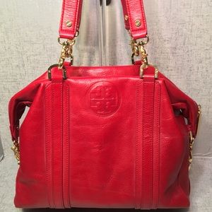 Authentic Tory Burch Red Leather Satchel Handbag