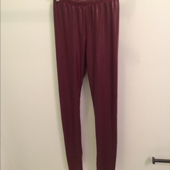 Maroon leather leggings