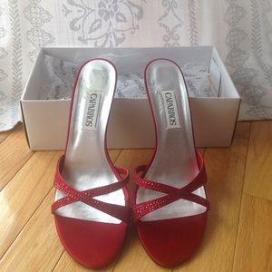 Beautiful red satin evening shoes