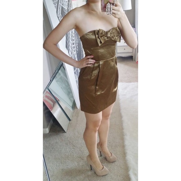 Metallic Bow Front Pleated Woven Tube Dress M - Picture 2 of 3