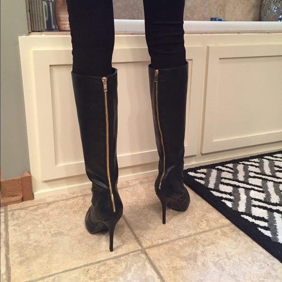 Steve Madden Shoes - Tall black stiletto boots with gold zippers!