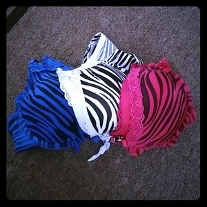 zebra print bras. set of 3