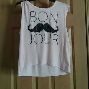 Bonjour studded mustache asymmetrical crop top