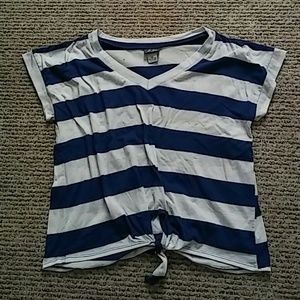 striped tie in front shirt