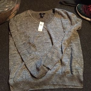 BRAND NEW sparkly grey vneck sweater