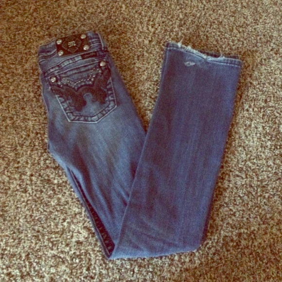 Gently used dark wash boot cut Miss Me jeans