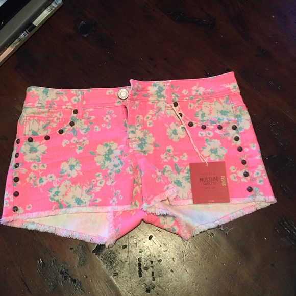 Floral print studded denim shorts
