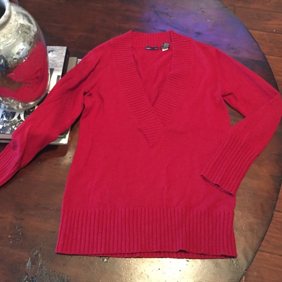 Red long deep V sweater