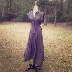 Unique taupe button front dress