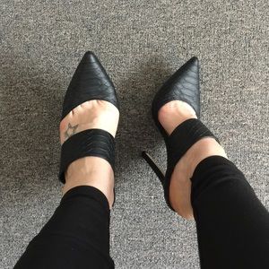 Black high heel mules