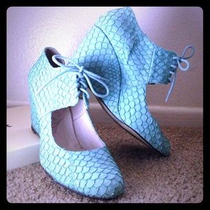 Fish Blue Leather Cut Out Wedges