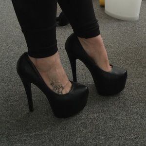 Black super high platform heels
