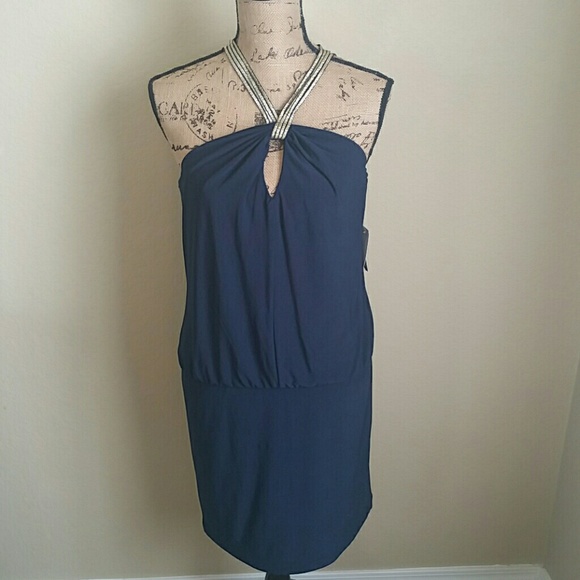 Navy Blue Keyhole Dress - Picture 1 of 3