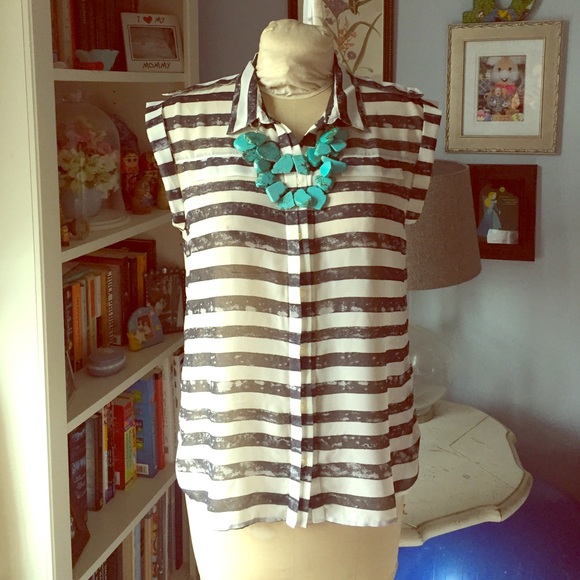 Sheer black and white stripped sleeveless blouse