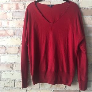 Red Dolman Sleeve V-Neck Sweater