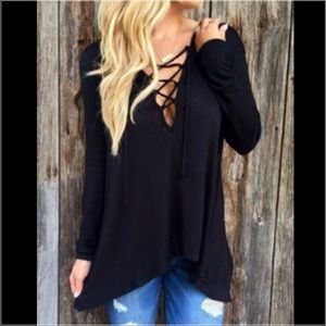 Black lace up shirt