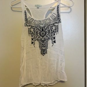 White tank with navy blue design