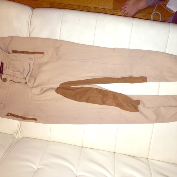 Zara Tan Riding Leggings with Suede-like Details