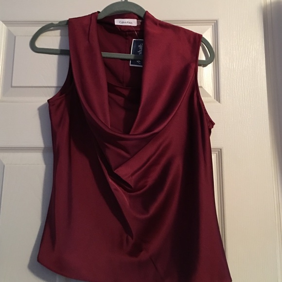 Burgandy silky sleeveless Calvin Klein shirt