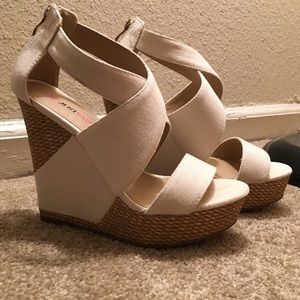 JustFab strappy cork wedges