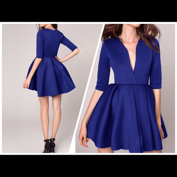 Deep Blue V Neck Dress!