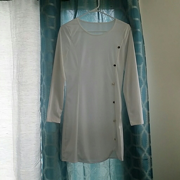 White dress with gold buttons