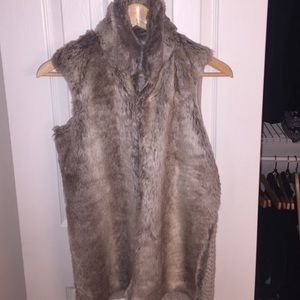 Faux Fur Vest with a Sweater Knit Back Size S