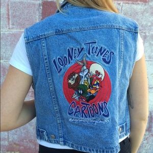Vintage LOONEY TUNES denim vest 90s grunge medium