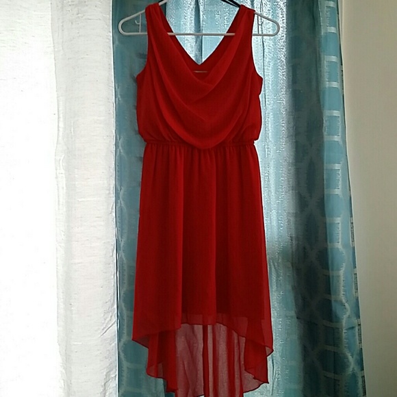 Spring dress hi-low style in coral/orange