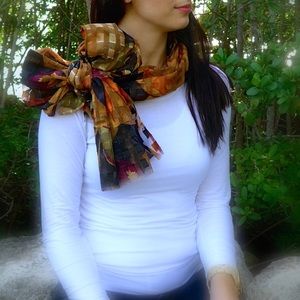 Brown Plaid Scarf Womens Accessories Silky Scarves