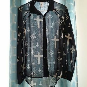 Womans sheer long sleeve cross top