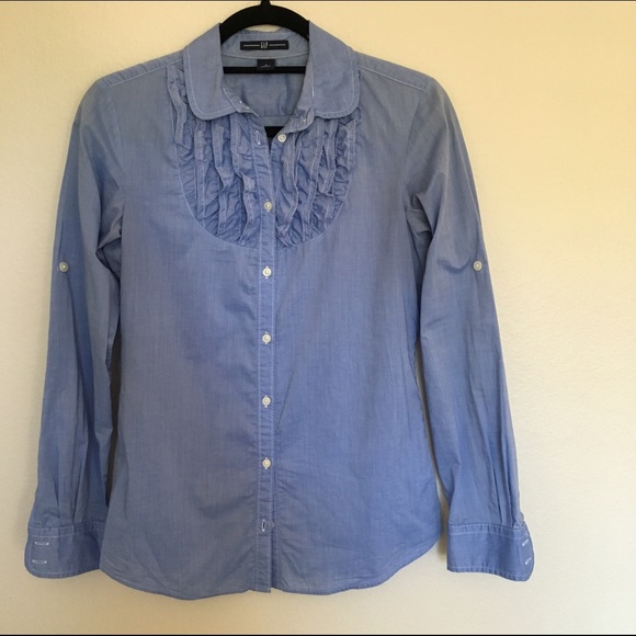 Gap Ruffle Front Chambray Shirt