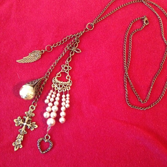 Pearls & Bronze crosses necklace 25"