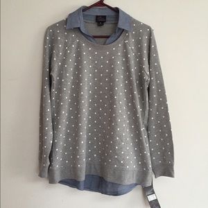 NWT Maternity Long Sleeve Polka Dot Collared Small