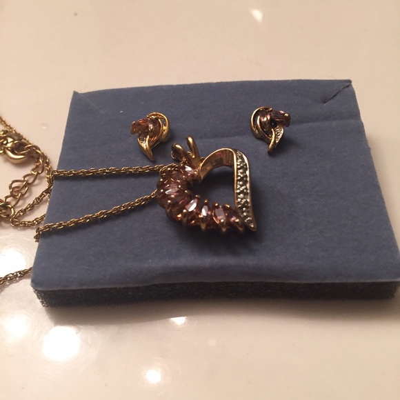 Gold heart and earrings